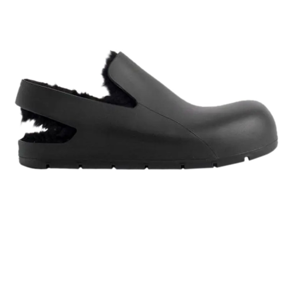 Bottega Veneta Puddle Slingback Sandal Clog Slides Shearling Black Rubber Size 8
